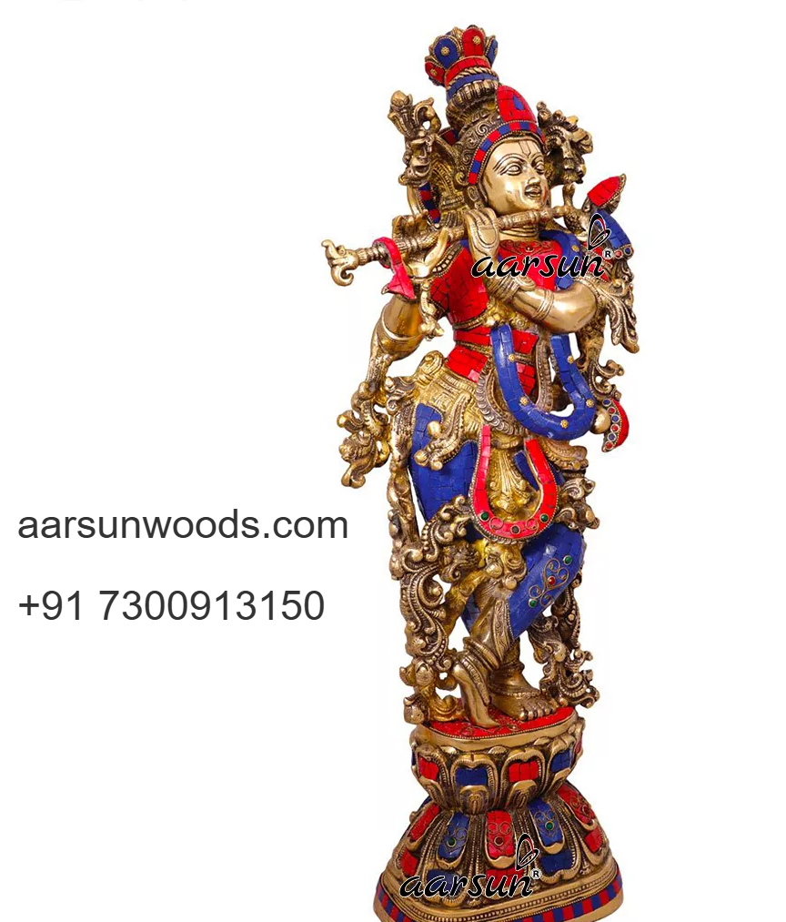 Handmade Brass Krishna with Cow & Flute  Home Temple Idol 2025