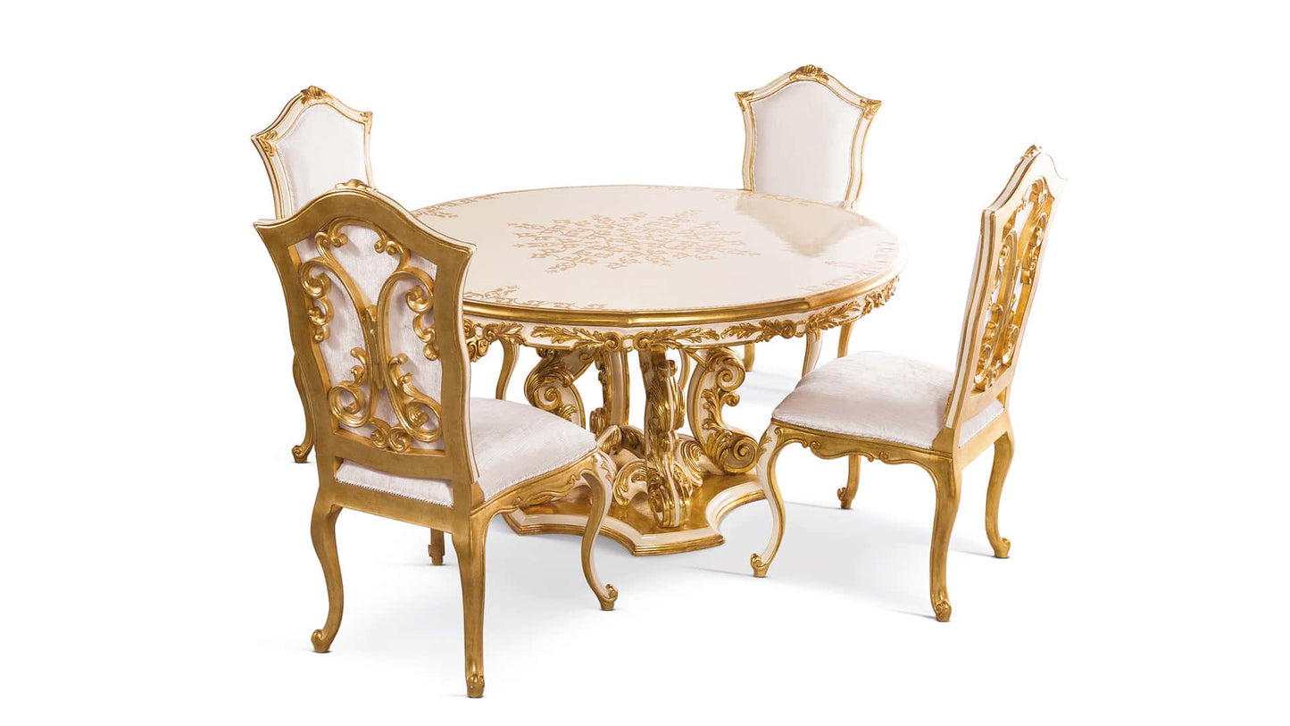 4 Seater Royal Gold Dining Set in White & Gold Polish DNG-0046