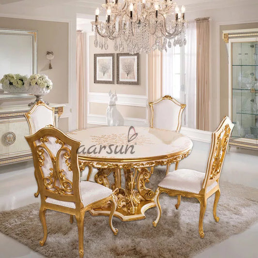 4 Seater Royal Gold Dining Set in White & Gold Polish DNG-0046