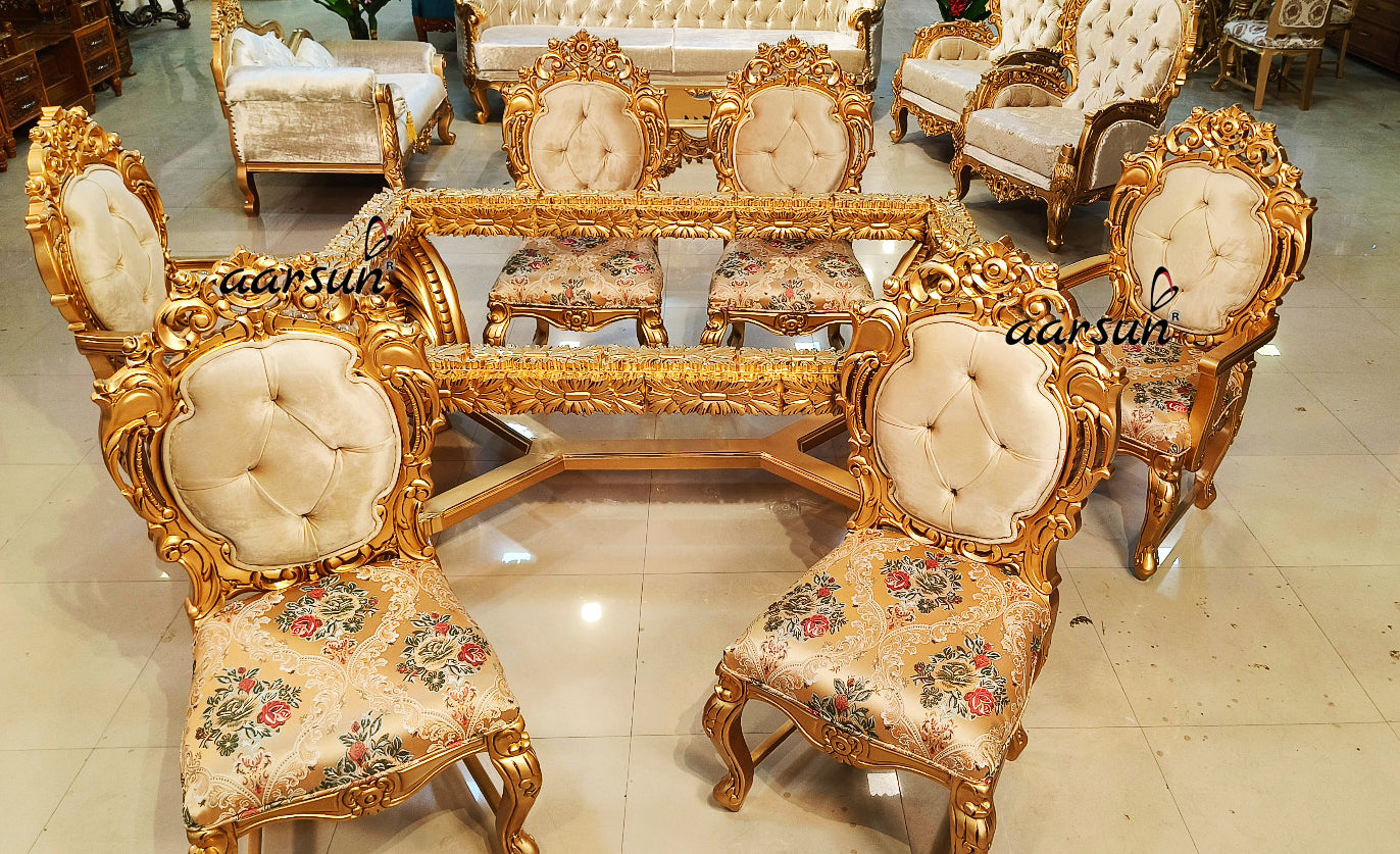 6-Seater Dining Set in Antique Gold Finish