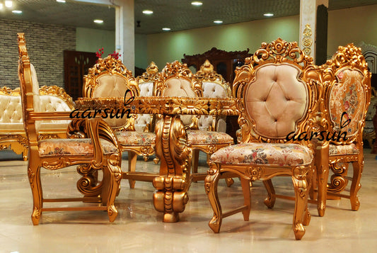 6-Seater Dining Set in Antique Gold Finish