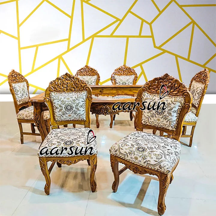 6 Seater Dining Set in Teak Wood Matte Finish YT-270