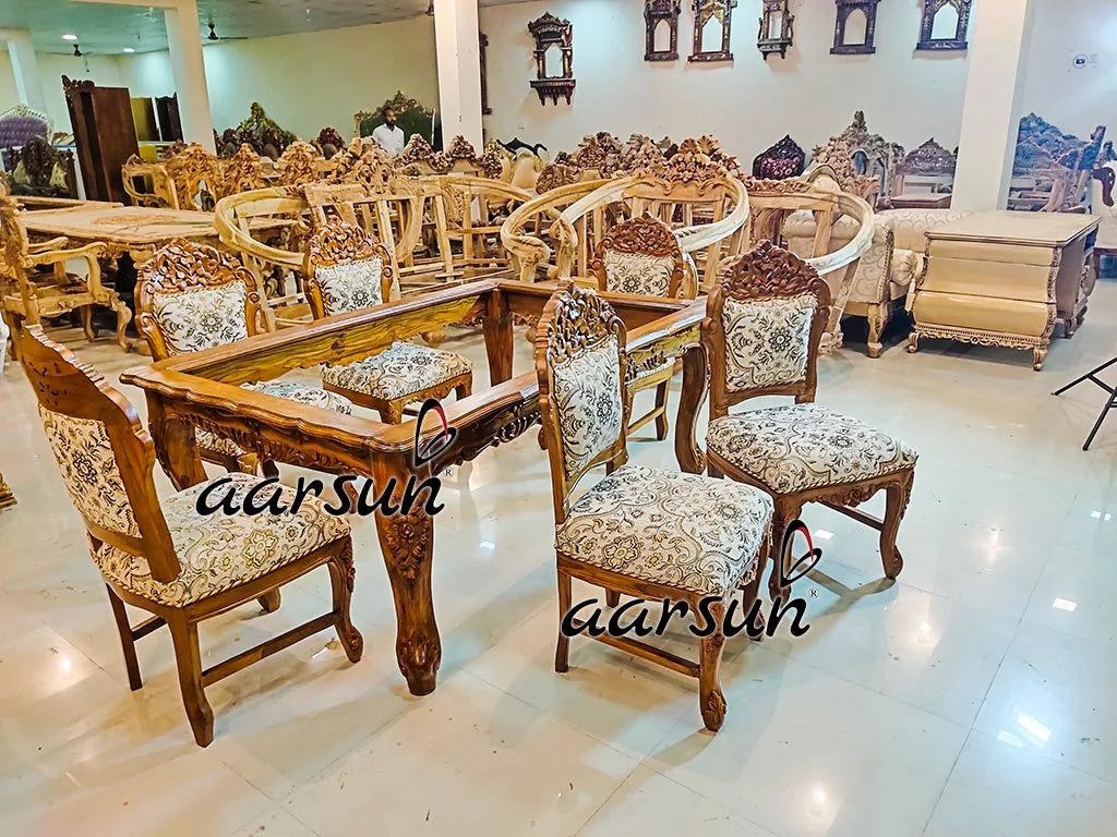 6 Seater Dining Set in Teak Wood Matte Finish YT-270