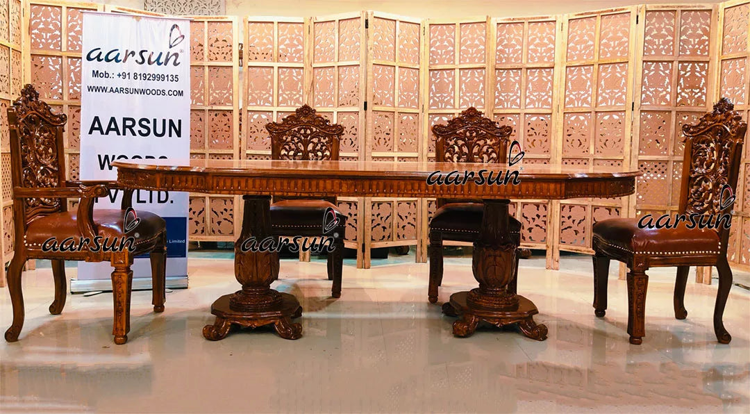 6 Seater Dining Set in Teak Wood Teak Glossy Finish YT-461