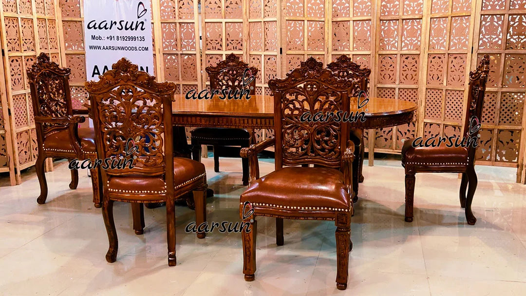 6 Seater Dining Set in Teak Wood Teak Glossy Finish YT-461