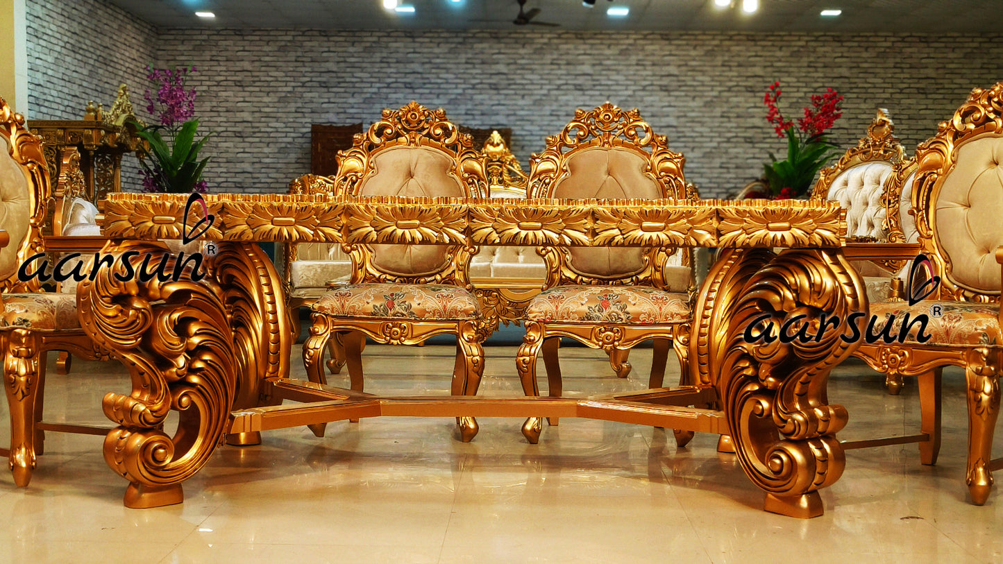 6-Seater Dining Set in Antique Gold Finish