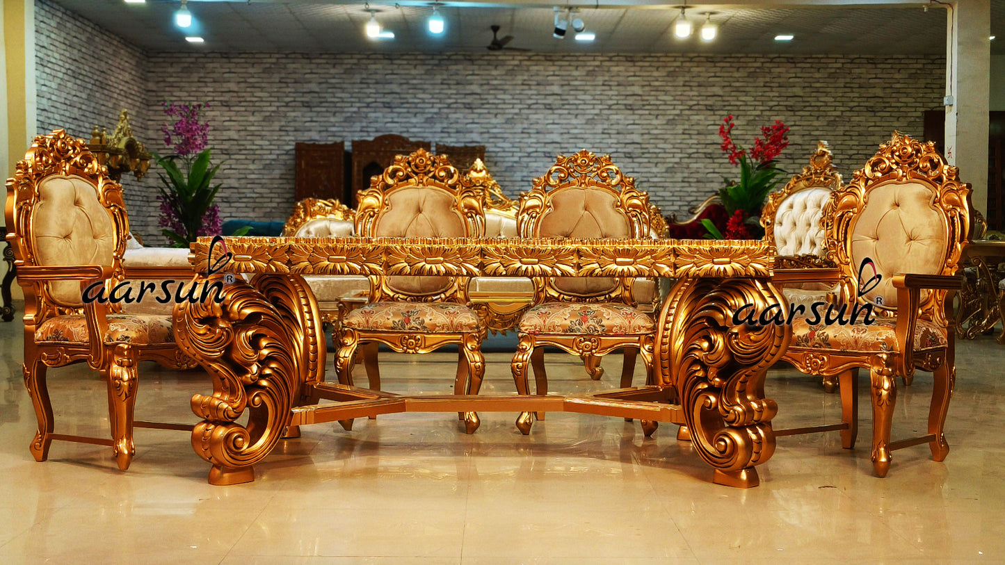 6-Seater Dining Set in Antique Gold Finish