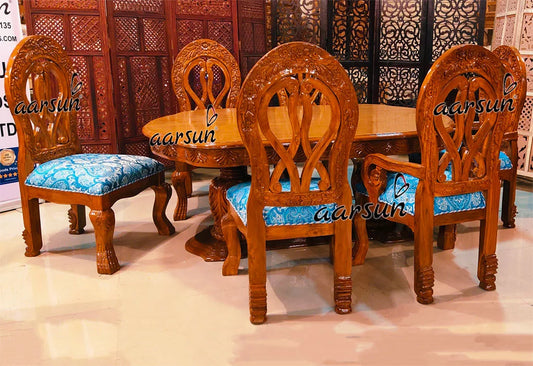 6 Seater Honey Finish Dining in Teak Wood YT-367