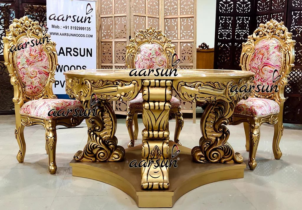 6 Seater Round Dining Set with Double Carved Chairs YT-462