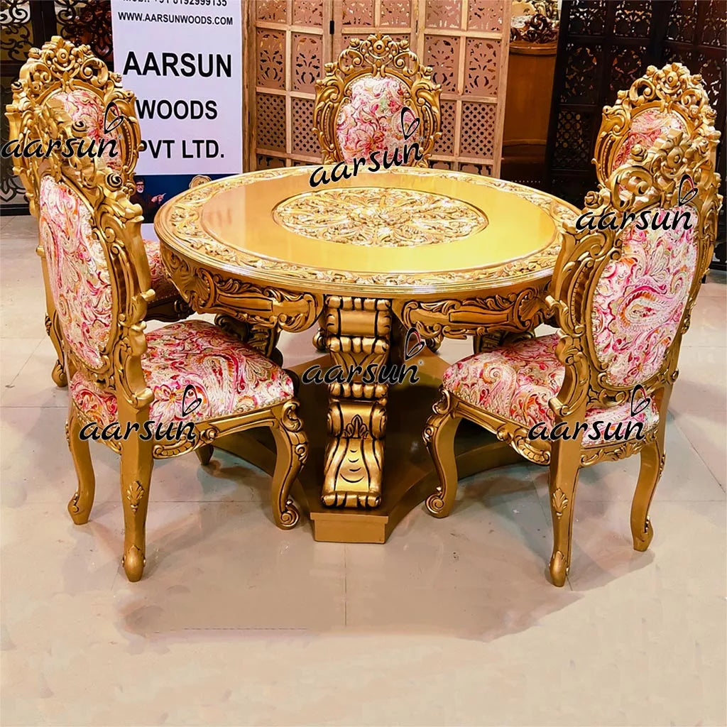 6 Seater Round Dining Set with Double Carved Chairs YT-462