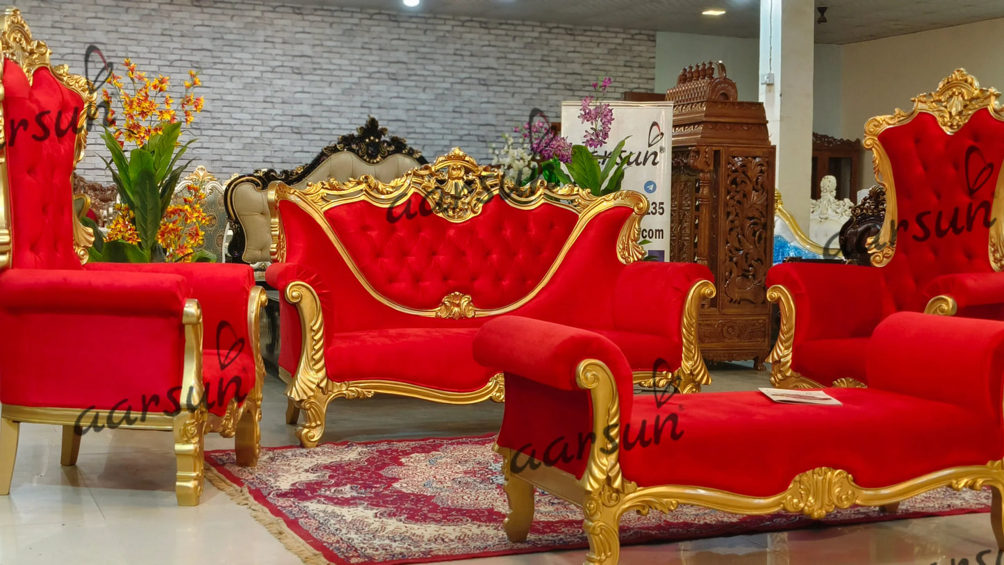 शाही लाल रंग का लकड़ी का सोफा सेट (Wooden Sofa Set)