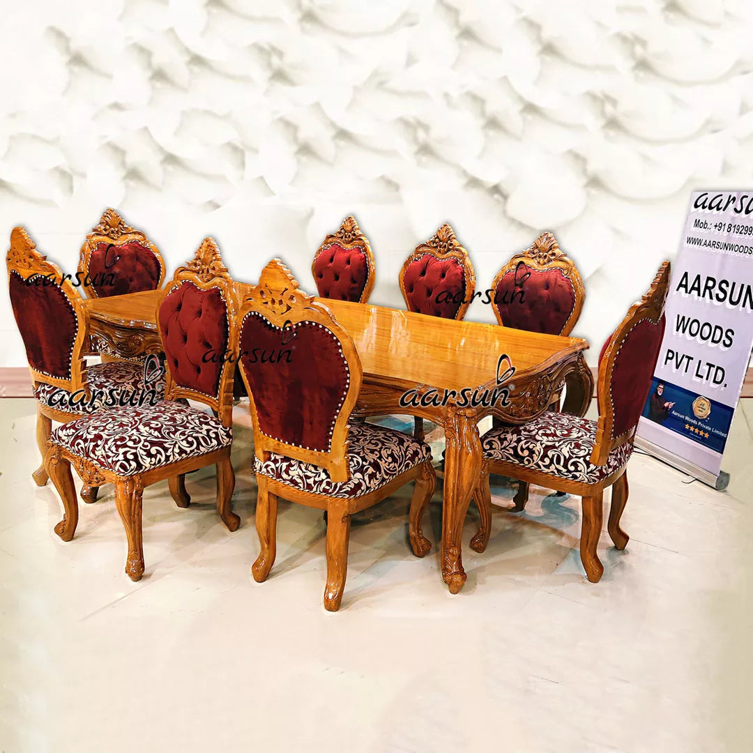 8 Seater Dining Glossy Teak Wood Finish YT-398