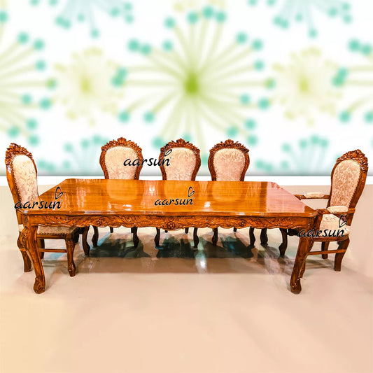 8 Seater Elegant Dining Set in Glossy Teak Finish YT-447