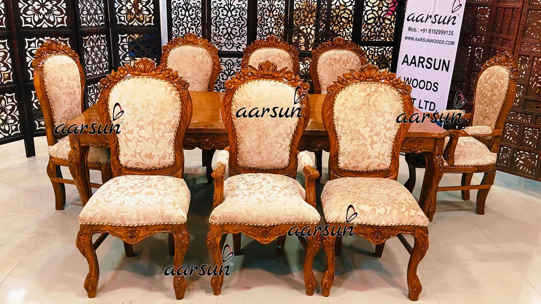 8 Seater Elegant Dining Set in Glossy Teak Finish YT-447