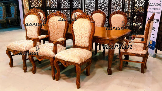 8 Seater Elegant Dining Set in Glossy Teak Finish