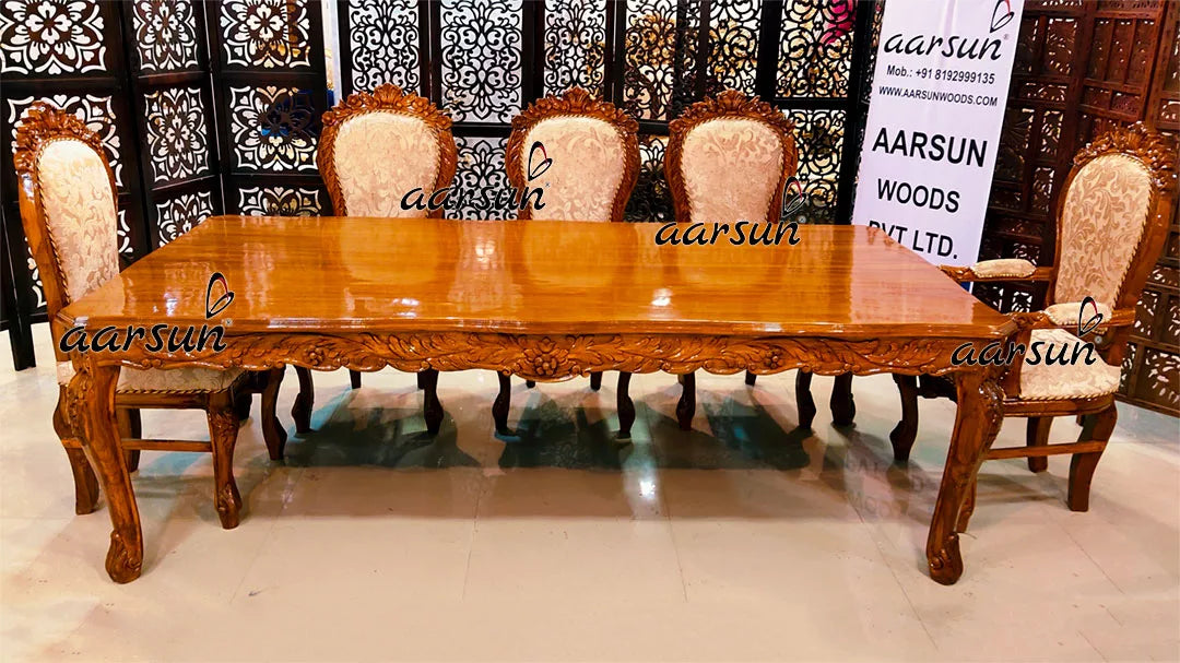 8 Seater Elegant Dining Set in Glossy Teak Finish YT-447