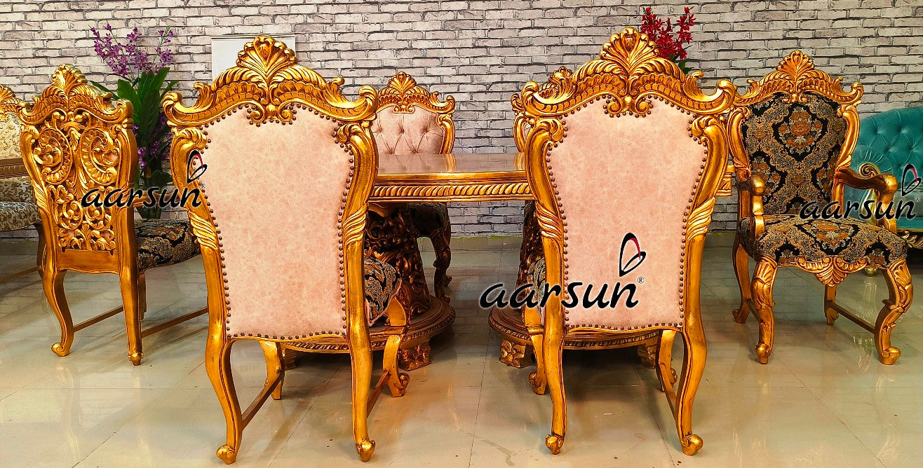 Luxury Dining Table Antique Gold leaf Top design