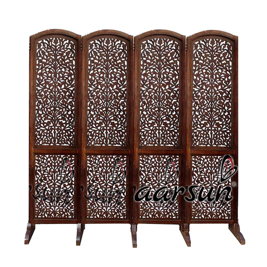 4 Panel Room Divider with Stands Floral Pattern