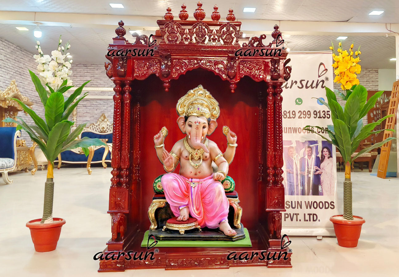 4 feet Teak Wood Temple with Light Walnut Polish