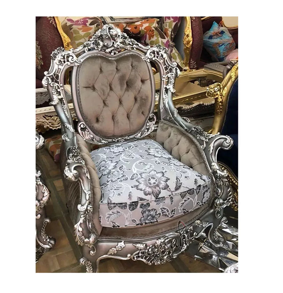 Vintage-Inspired Antique Accent Chair with Carved Wood Frame