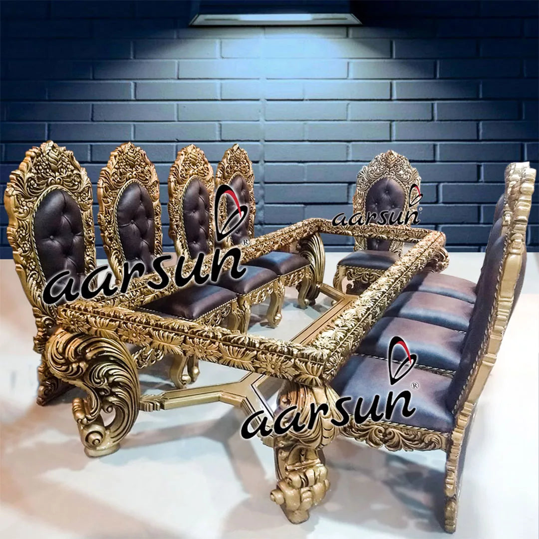 2025 New Year Ka Perfect Gift! 10 Seater Antique Gold Dining Set YT-135