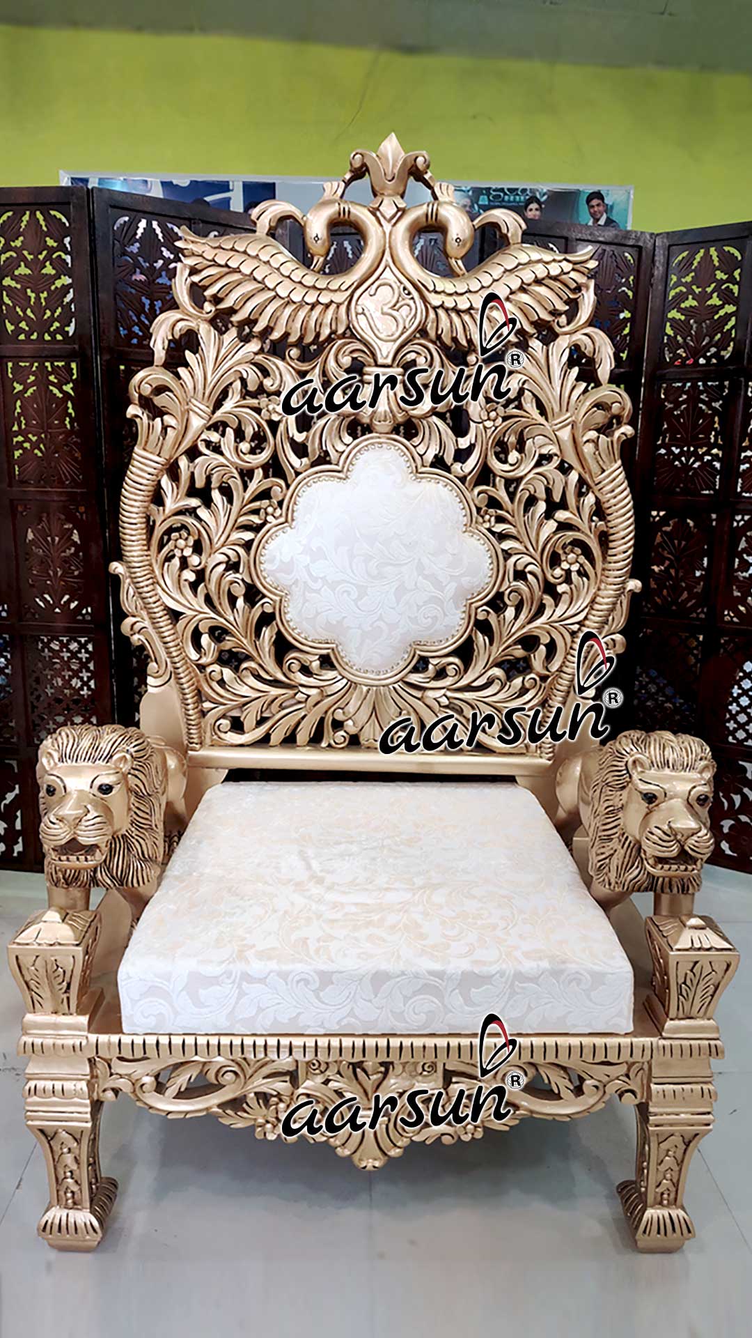 Decorative Antique Gold Guruji Singhasan Chair