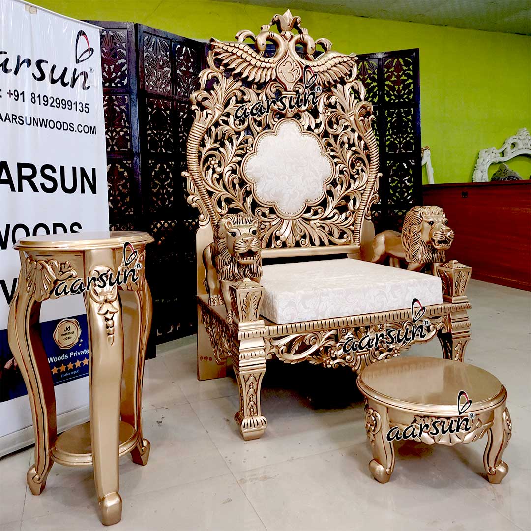 Decorative Antique Gold Guruji Singhasan Chair