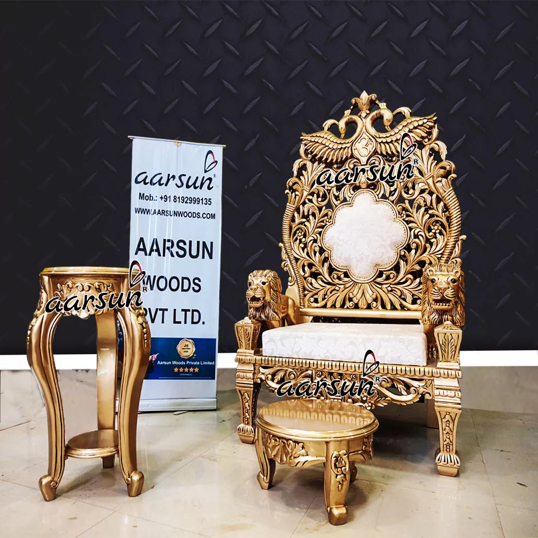 Decorative Antique Gold Guruji Singhasan Chair