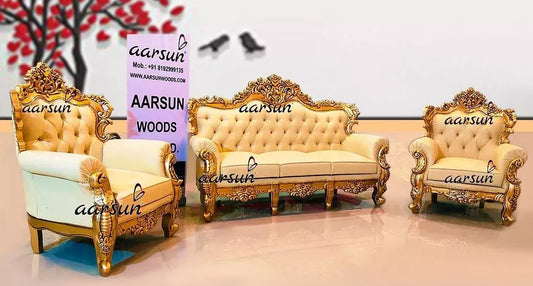 Designer Gold Sofa in Teak Wood top design