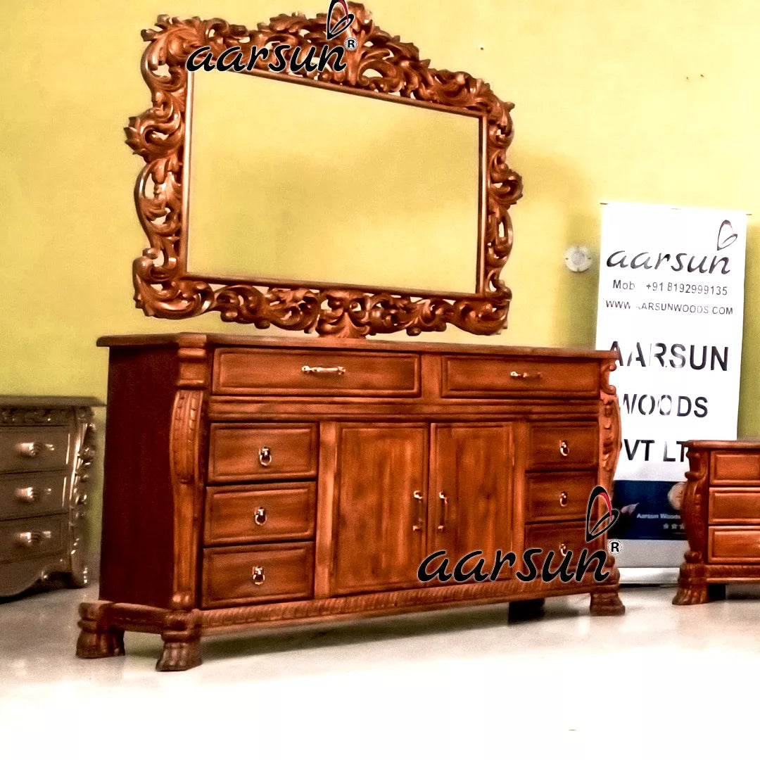 Contemporary Teak Wood Dressing Table with Functional Storage