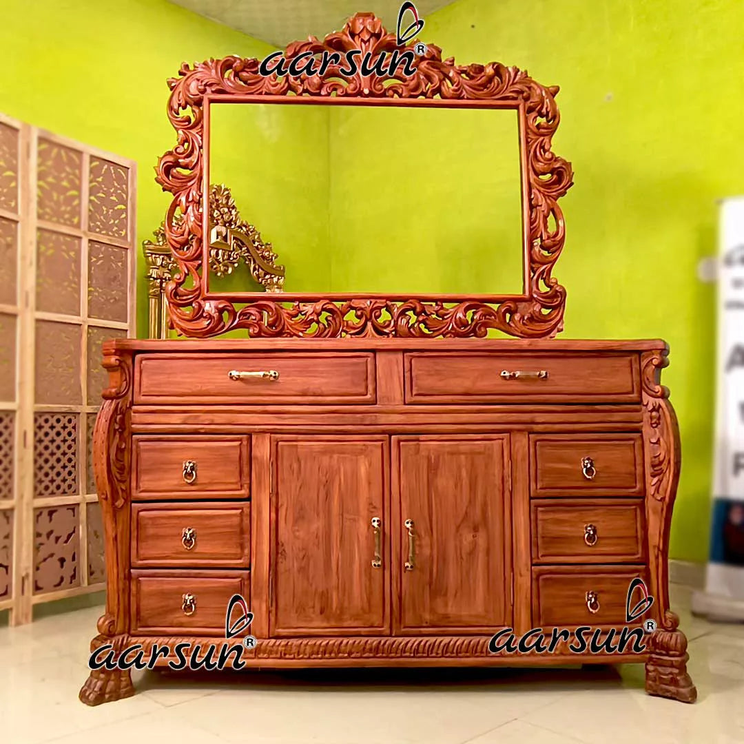 Contemporary Teak Wood Dressing Table with Functional Storage