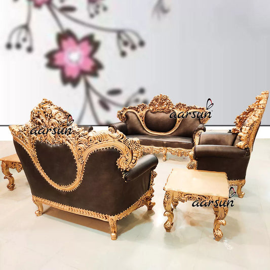 शाही ब्राउन लेदरette सोफा सेट YT-175 (Shahi Brown Leatherette Sofa Set YT-175)