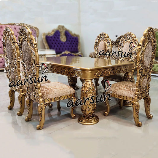 طقم طعام فاخر ٦ مقاعد ذهبي
**(Taqm Ta'am Fakhir 6 Maqaa'ed Dhahabi)**

This translates to "Luxury Dining Set 6 Seats Gold".  "فاخر" (fakhir) adds a sense of luxury, appealing to a higher-end target audience.