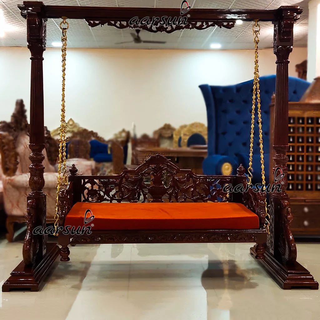 Handcrafted Rust Fabric Swing in Teak Wood YT-321