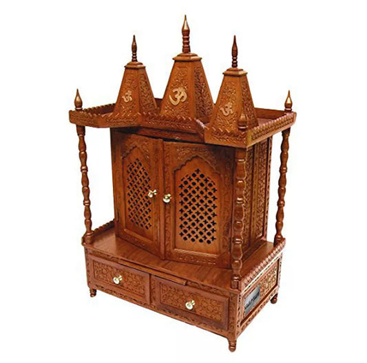 Handmade Wood Temple with Jaali Doors MNDR-0049