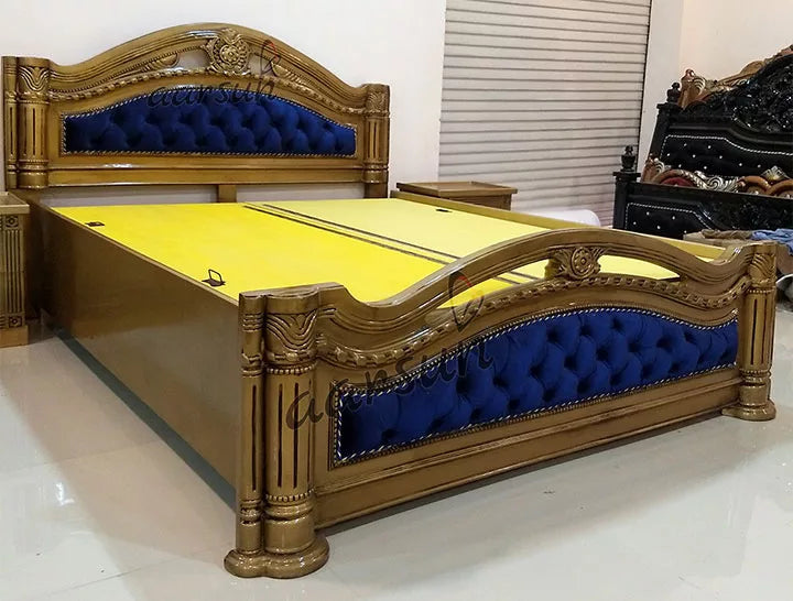 King Size Designer Wooden Bed with gold polish YT-126