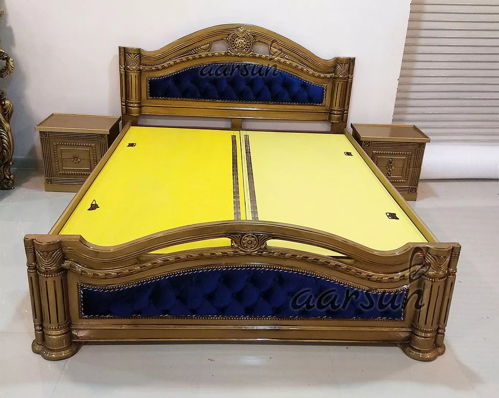 King Size Designer Wooden Bed with gold polish YT-126