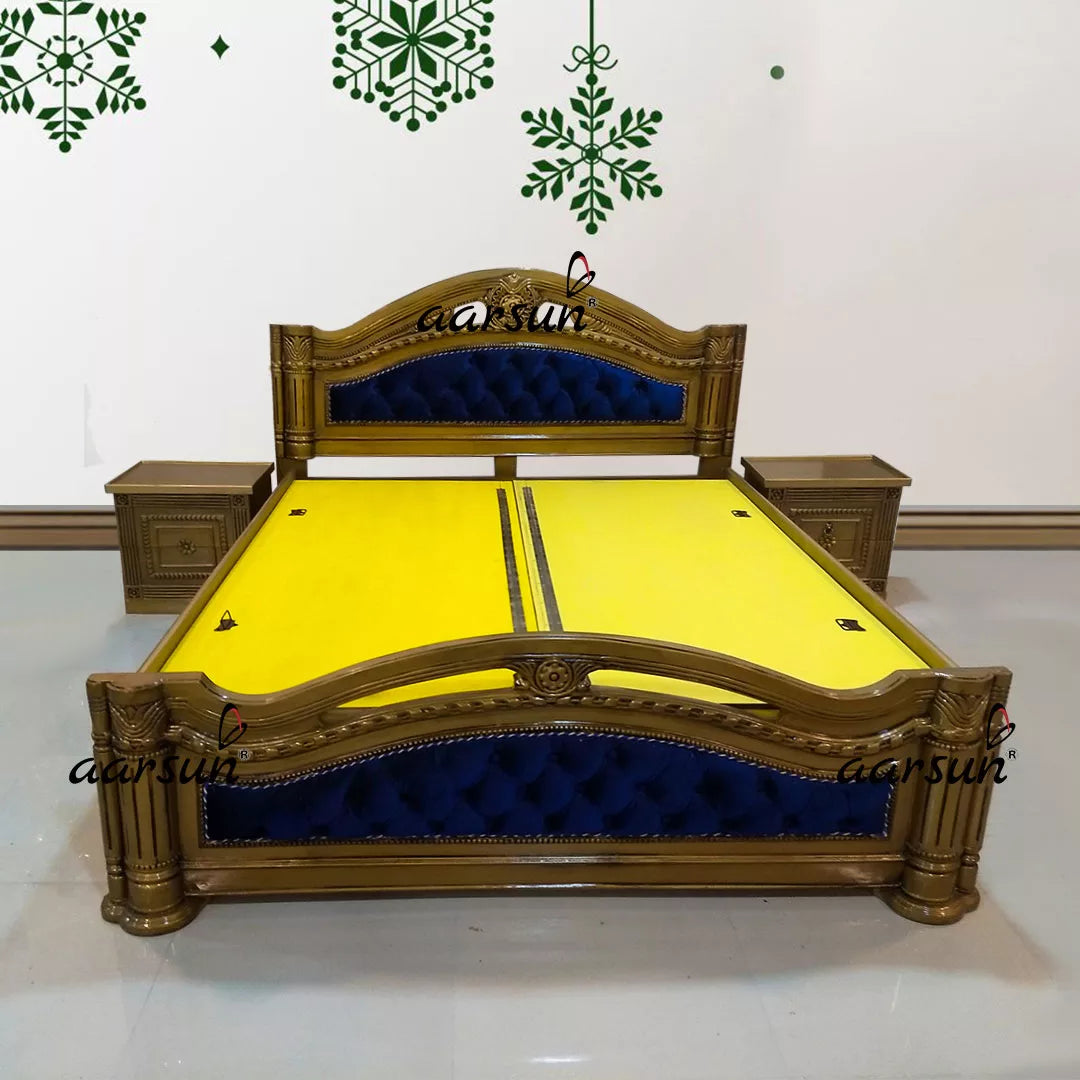 King Size Designer Wooden Bed with gold polish YT-126