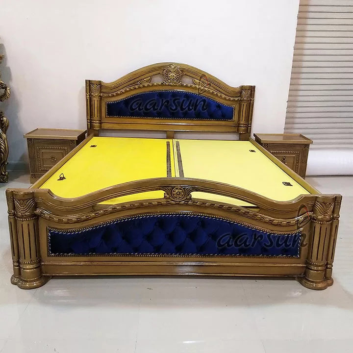 King Size Designer Wooden Bed with gold polish YT-126