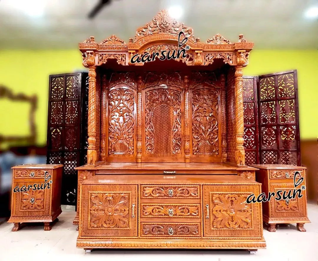 Pooja Mandir with Sliding Cabinet & 2 Side Cabinets YT-652