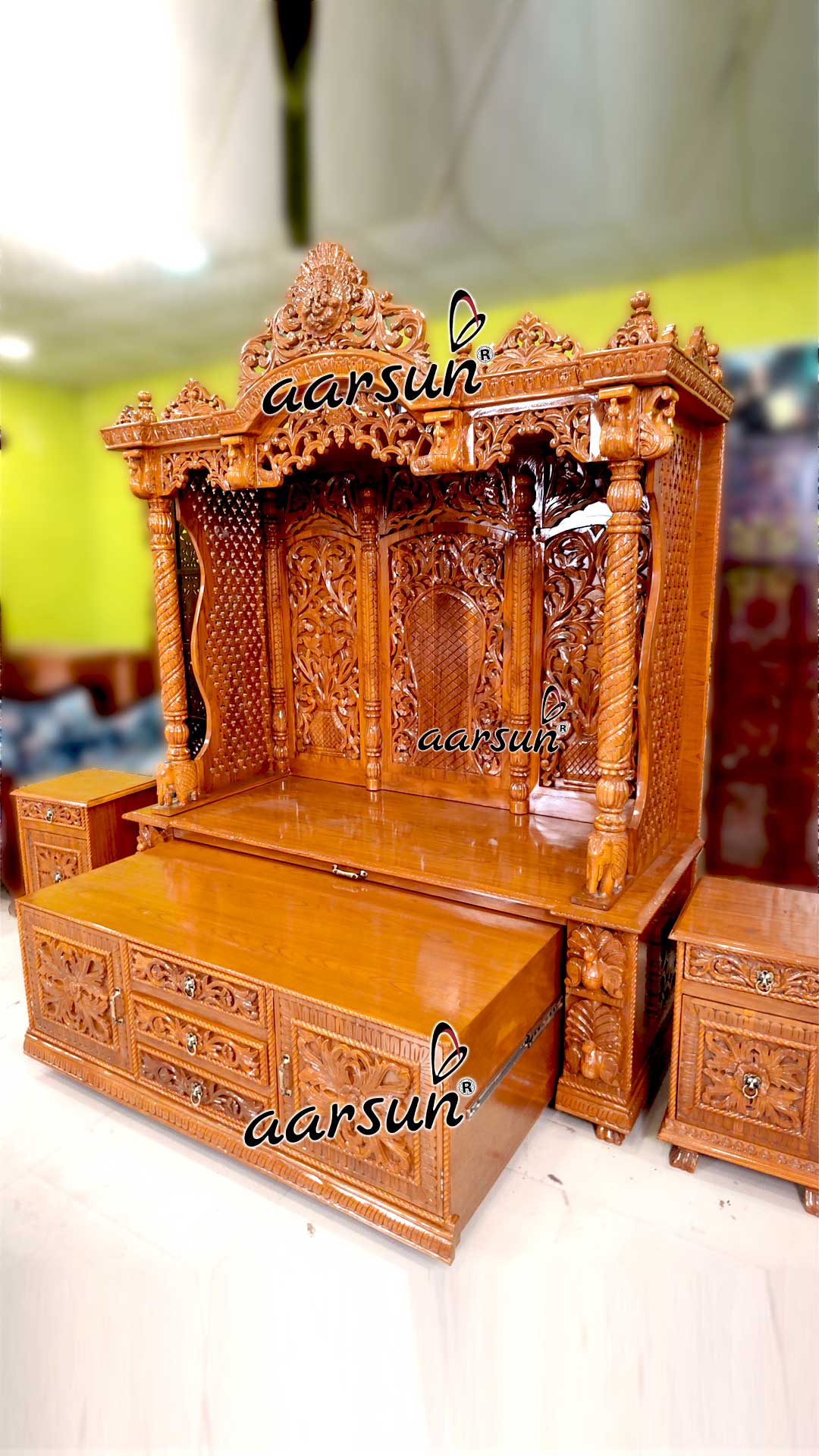 Pooja Mandir with Sliding Cabinet & 2 Side Cabinets YT-652