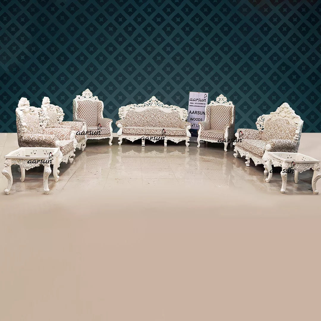 शाही ऑफ-व्हाइट सोफा सेट, डबल कार्व्ड  (Shahi Off-White Sofa Set, Double Carved)