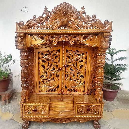 Peacock Design Door Temple  in Teak Wood YT-194