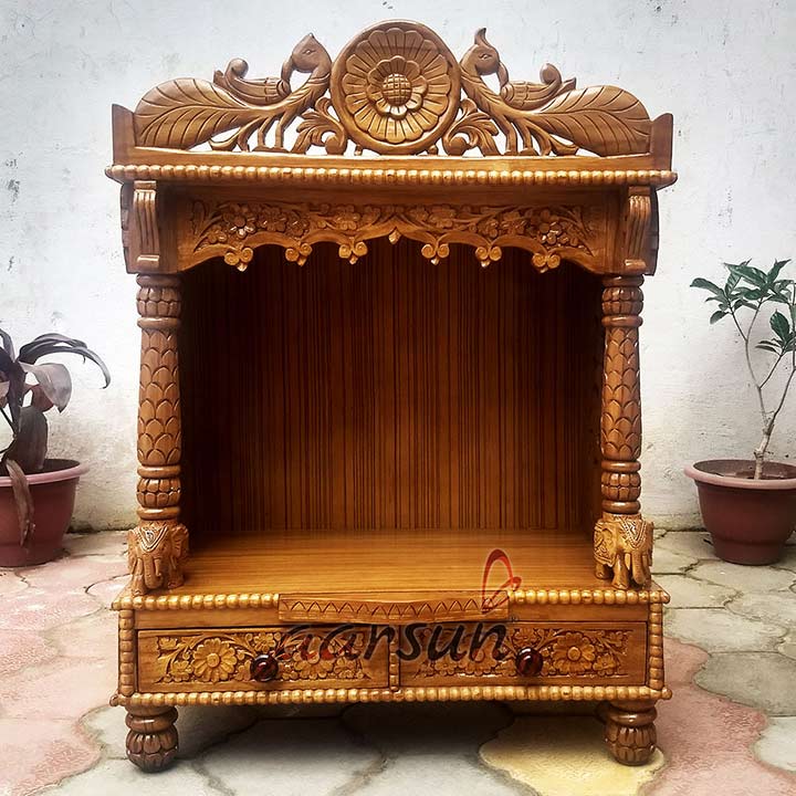 Peacock Design Wooden Mandir YT-199