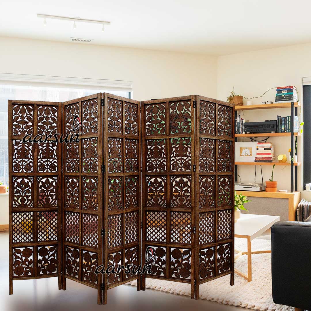 Room Divider 5 Panel in Mango Wood & MDF NTPRT-005