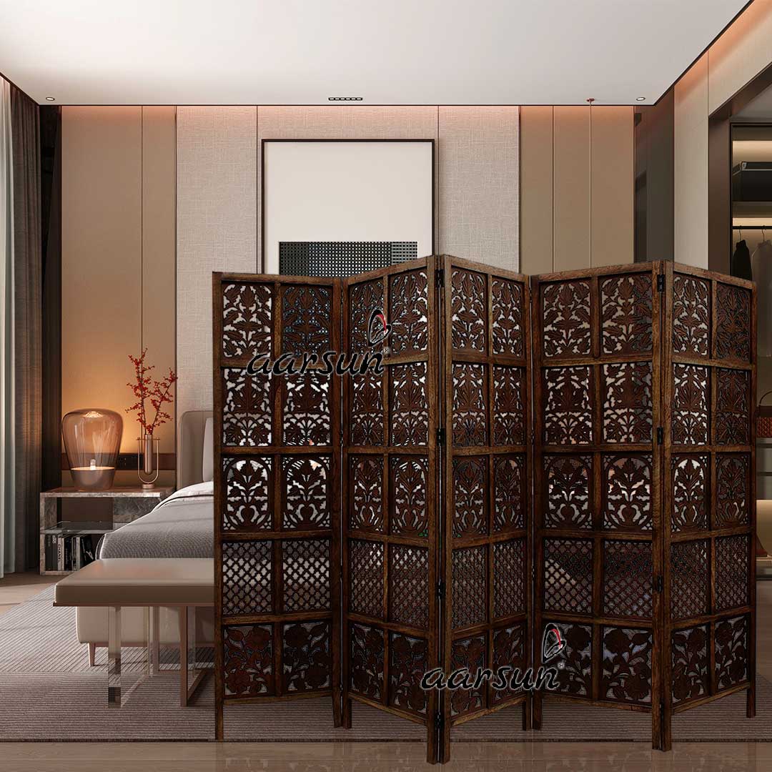 Room Divider 5 Panel in Mango Wood & MDF NTPRT-005