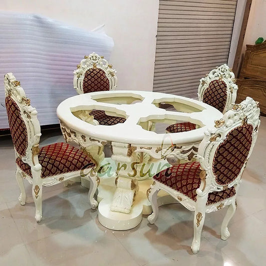 5-Piece Royal Round Dining Set in Off-White Polish