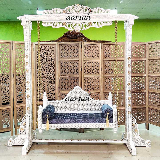 Traditional Royal Swing Jhula in White & Gold