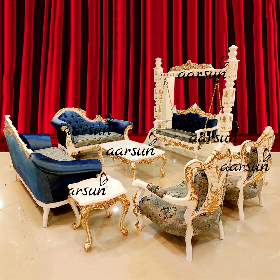 Sofa Set with Swing in White Gold Finish