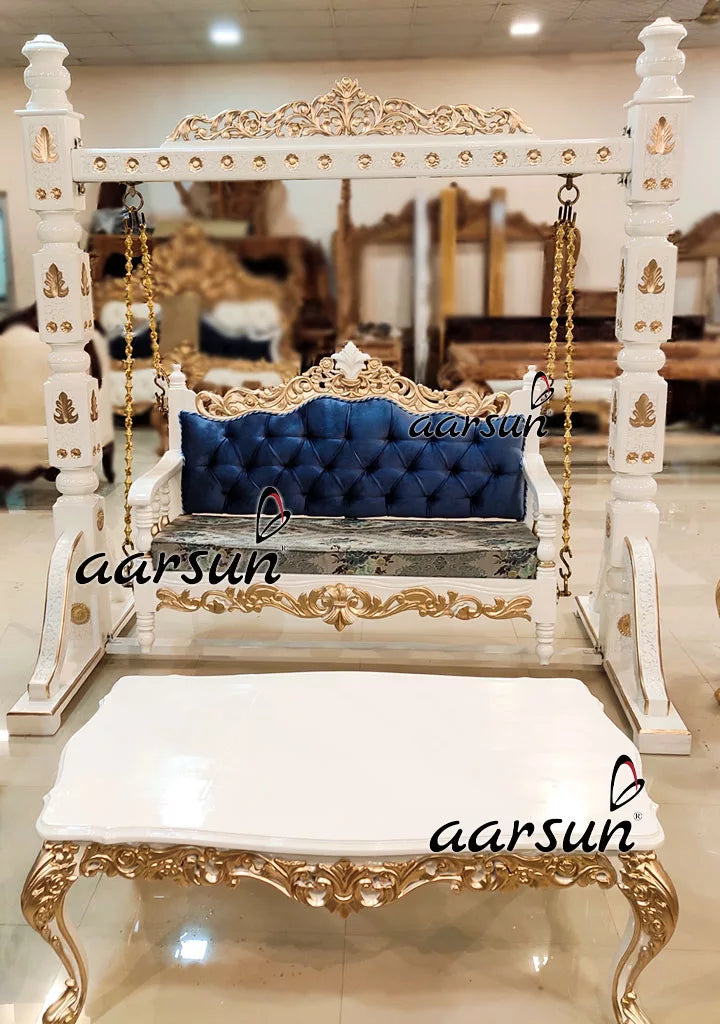 Sofa Set with Swing in White Gold Finish